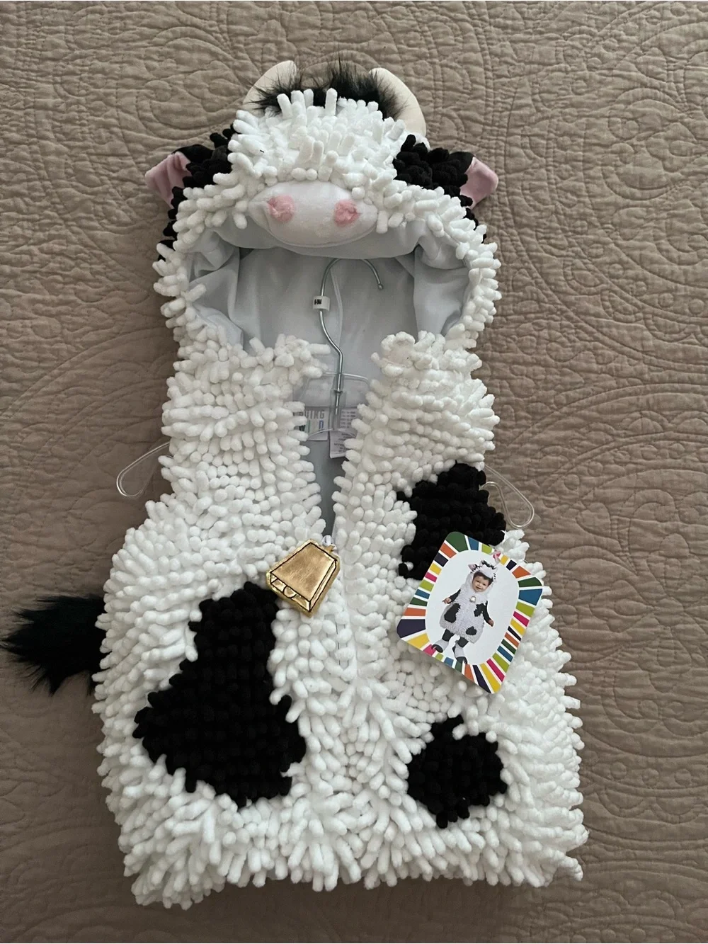 Kids Plush Cow Hooded Vest - White & Black